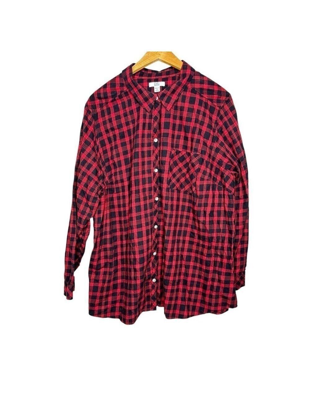 Croft & Barrow Women’s Plus Sizee Red & Black Plaid Button Front Shirt Size 3X